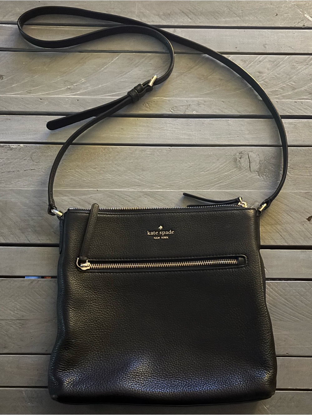 kate spade Black Pebbled Leather Crossbody with Front Zip
